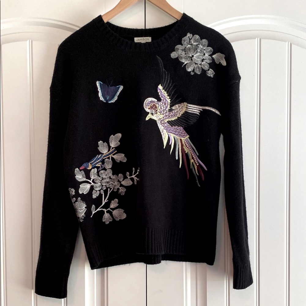 Jamison Women's Oversized Embroidered Sweater Size‎ XS Song Birds Art To Wear